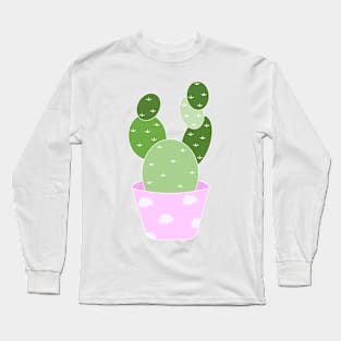 Cute green cactus in a pink pot Long Sleeve T-Shirt